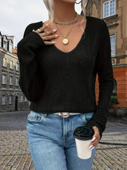 Kadın Uzun Kollu V Yakalı Arkası Düğmeli Triko Bluz