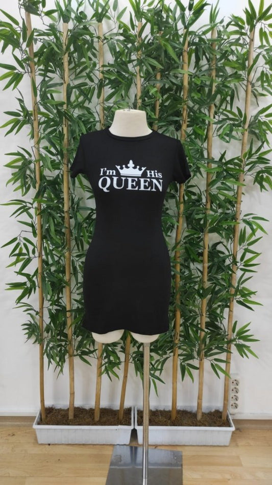 Kadın Kısa Kollu Queen Baskı Iki Iplik Mini Elbise