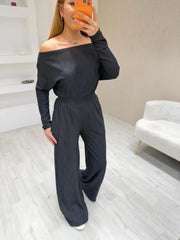 Kadın Uzun Kollu Omuz Dekolteli Bluz Ve Palazzo Pantolon Ikili Takım