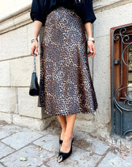 Kırmızı Siyah Desenli Saten Etek 15806