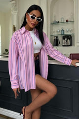 Çizgili Pembe Poplin Gömlek 3451