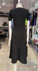 Kadın Kısa Kollu Kruvaze Yaka Kuşak Ve Toka Detay Krep Elbise