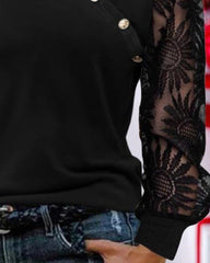 Kadın Uzun Kollu Yakası Asimetrik Detaylı Düğmeli Viskon Iki Iplik Bluz