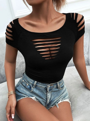 Kadın Kısa Kollu Omuz Ve Göğüs Kesik Detay Viskon Bluz