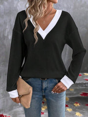 Kadın Uzun Kollu V Yakalı Waffle Bluz