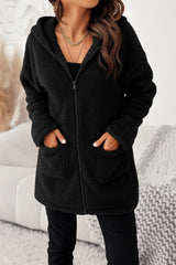 Kadın Uzun Kollu Kapşonlu önden Fermuarlı Cepli Welsoft Ceket