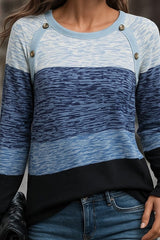 Kadın Uzun Kollu Yuvarlak Yaka Baskılı Düğme Detay Süprem Bluz