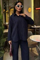 Palazzo Pantolonlu Çizgili Takım 10092