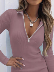 Kadın Uzun Kollu önden Fermuarlı Mini Kaşkorse Elbise