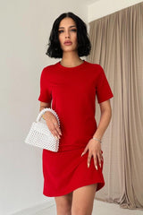 Mavi Kısa Kol Atlas Mini Elbise