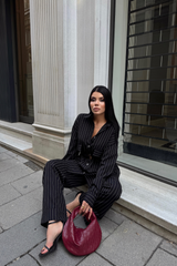 ÇİZGİLİ ARKA TASARIM  DETAYLI  GÖMLEK-PANTOLON TK - Gri