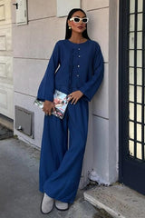 Önü İnce Kordon Detaylı Ve Double Paça Pantolonlu Takım 10180