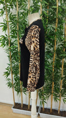 Kadın Uzun Kollu önden Fermuarlı Cepli Leopar Detaylı Viskon