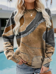 Kadın Uzun Kollu Bisiklet Yaka Desenli Modal Bluz