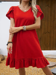 Kadın Kısa Kollu Bisiklet Yaka Fırfırlı Aerobin Elbise