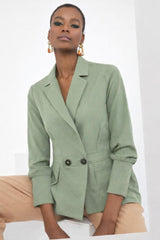 Kadın Düğme Ve Plise Detay Arkası Lastikli Ceket