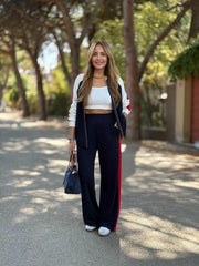 Kadın Hakim Yaka şerit Detay Hırka Ve Bol Paça Pantolon Ikili Takım