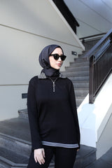 Kadın Uzun Kollu Ribana Ve Fermuar Detay Bluz Ve Yüksel Bel Pantolon 2li Takım