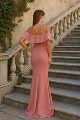 Kadın Dalgıç Krep Yırtmaç Detaylı Askılı Maxi Boy Elbise