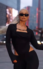 Kadın Uzun Kollu Kare Yaka Toka Ve Bel Dekoltesi Detaylı Tulum Tulum