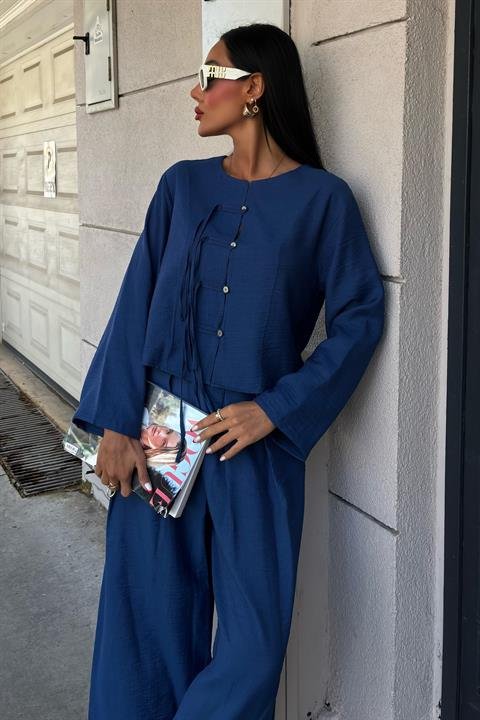 Önü İnce Kordon Detaylı Ve Double Paça Pantolonlu Takım 10180