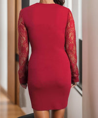 Kadın Uzun Kollu Kruvaze Yaka Beli Düğme Detay Krep Elbise