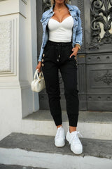 Kadın Yüksek Bel Lastikli Yanlardan Düğmeli Viskon Iki Iplik Pantolon