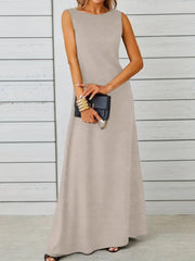 Kadın Kolsuz Kayık Yaka Maksi Janjan Krep Elbise