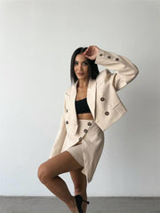 DÜĞME DETAYLI ETEK - CROP CEKET TAKIM - Siyah