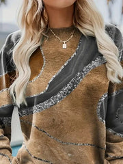 Kadın Uzun Kollu Bisiklet Yaka Desenli Modal Bluz