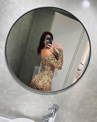 Kadın Madonna Mendil Yaka Leopar Desen Mini Elbise