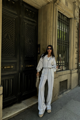 BİYELİ BLUZ PANTOLON TAKIM ŞÖNİL KUMAŞ - Kiremit