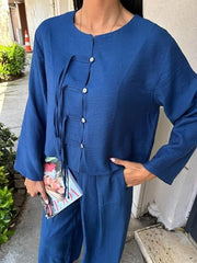 Önü İnce Kordon Detaylı Ve Double Paça Pantolonlu Takım 10180