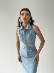 Meldia Jean Sıfır Kollu Elbise