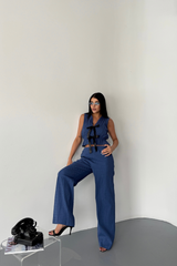 GOFRE BLUZ-PANTOLON TK KURDELE DETAYLI - Siyah