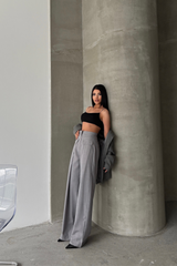 KAPALI GENİŞ PİLE CEP KAPAK DETAYLI PANTOLON - Gri