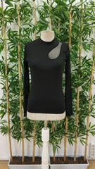 Kadın Uzun Kollu Yarı Balıkçı Yaka Kolları Tüllü Dalgıç Bluz