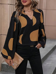 Kadın Uzun Kollu V Yakalı Desenli Modal Bluz