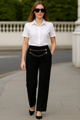 Kadın Beli Zincir Detay Ithal Krep Pantolon