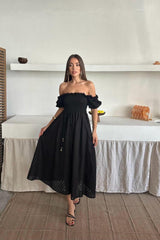 Siyah Gipeli Brode Elbise