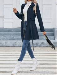 Kadın Uzun Kollu Boyundan Düğmeli Fermuarlı Beli Kuşaklı Süet Ceket