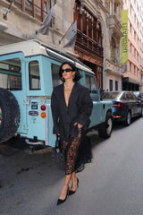 Gri Çizgili Oversize Ceket