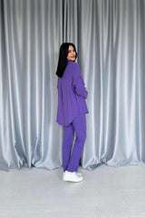 Mor 3 Taş Motifli Gömlek Ve Pantolon Takım