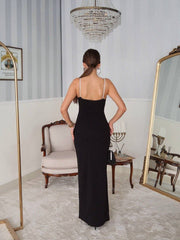Kadın Omuz Askılı Derin Yırtmaç Detay Maxi Boy Elbise