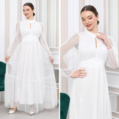 Kadın Damla Yaka Sırt Dekolteli Astarlı Tül Elbise