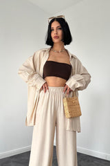 Bej Alice Gömlek Ve Bol Kesim Pantolon Takım