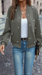 Kadın Uzun Kollu önden Fermuarlı Incili Kısa Modal Ceket