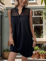 Kadın Kolsuz V Hakim Yaka Dantelli Janjan Krep Elbise