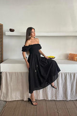 Siyah Gipeli Brode Elbise