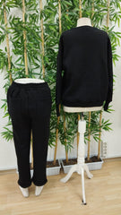 Kadın Uzun Kollu Bisiklet Yaka şardonlu üç Iplik Bluz Ve Pantolon Ikili Takım